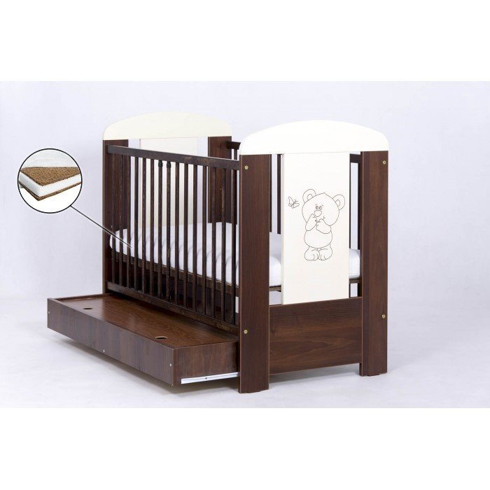 Drewex Patut pentru copii Bear cu sertar Wenge + Saltea Cocos 12 cm