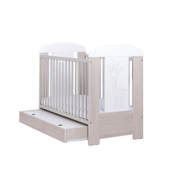 Drewex Patut pentru copii Giraffe cu sertar Natur cu Alb + Saltea Cocos 12 cm