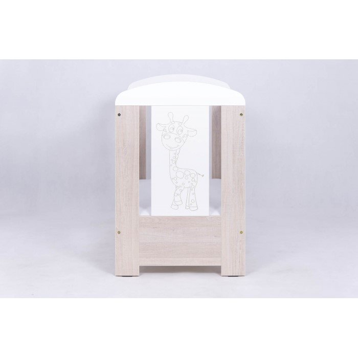 Drewex Patut pentru copii Giraffe Natur cu Alb + Saltea Cocos 8 Cm
