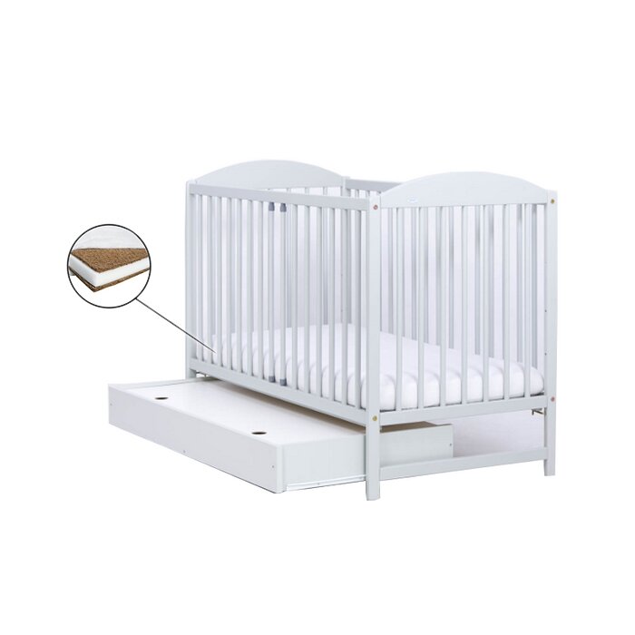 Drewex Patut pentru copii Lulaya cu sertar Alb + Saltea Cocos 10 Cm