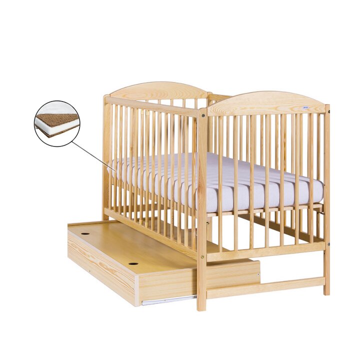 Drewex Patut pentru copii Lulaya cu sertar Natur + Saltea Cocos 10 Cm