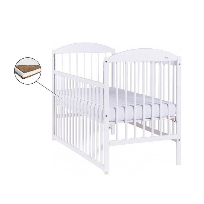 Drewex Patut pentru copii Lulaya Culisant Alb + Saltea Cocos 12 cm