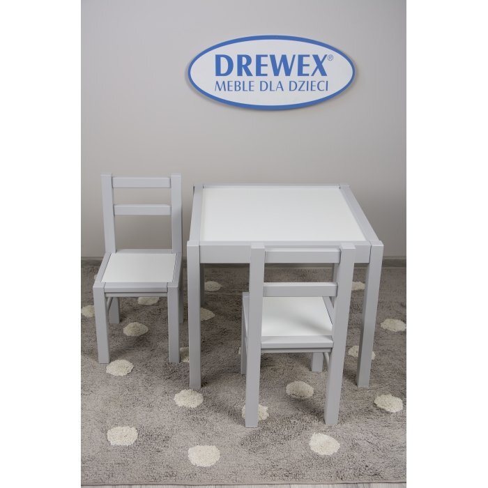 Drewex Set masa cu doua scaune alb cu gri pentru copii