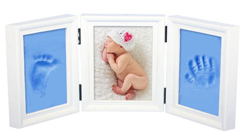 drool Kit rama foto tripla mobila cu 2 amprente mulaj Culoare rama Alb Culoare kit mulaj Albastru