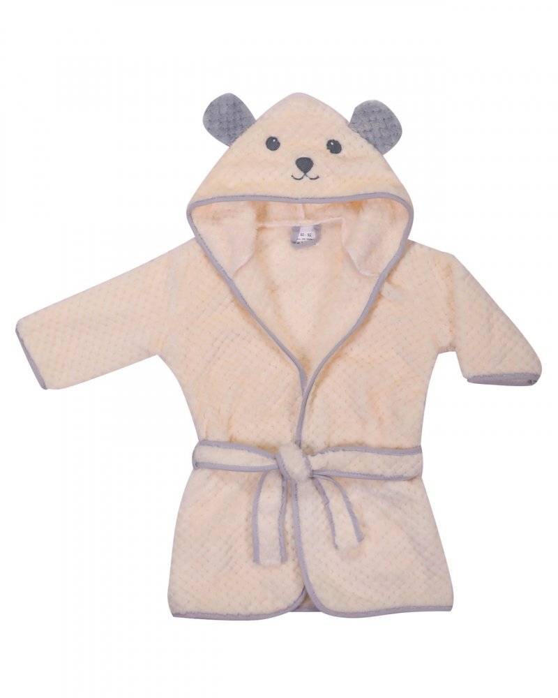 DUETBABY Halat de baie Ursulet pufos cu gluga si urechi 104-116 cm Ecru
