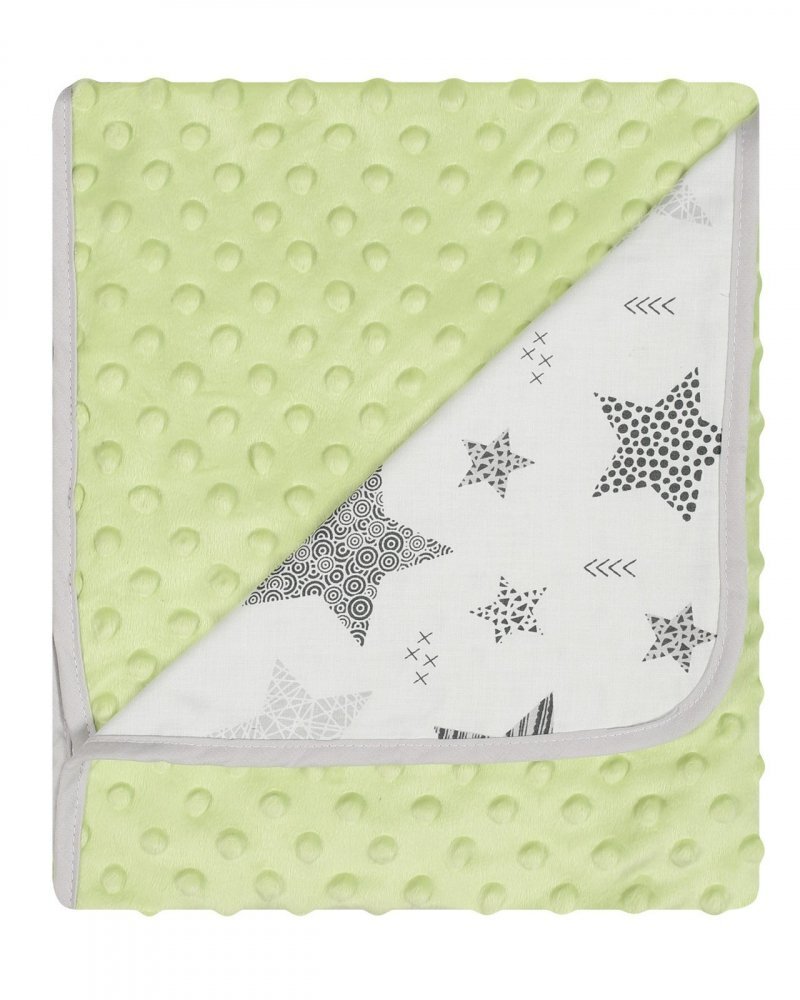 DUETBABY Paturica cu doua fete Minky si bumbac 80x90 cm Green Stars