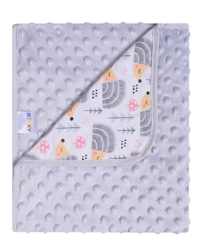 DUETBABY Paturica cu doua fete Minky si bumbac 80x90 cm Hedgehogs Gri