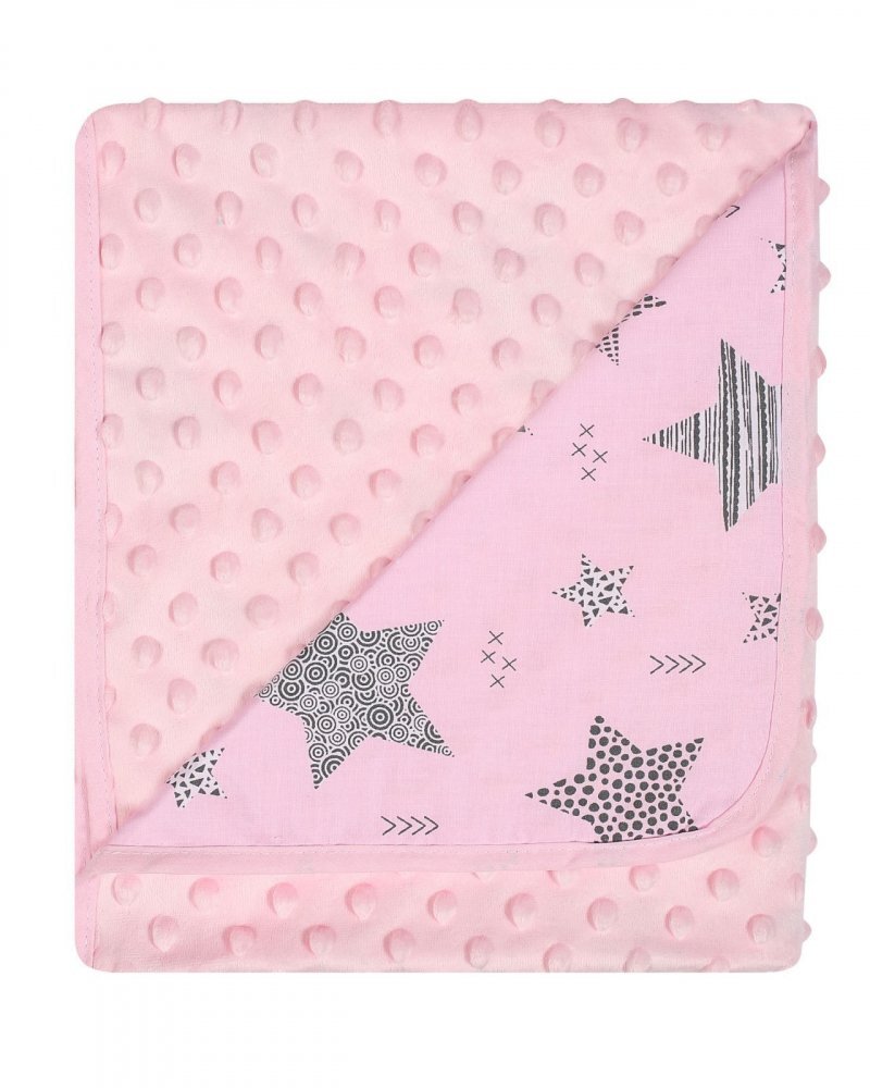DUETBABY Paturica cu doua fete Minky si bumbac 80x90 cm Pink Stars