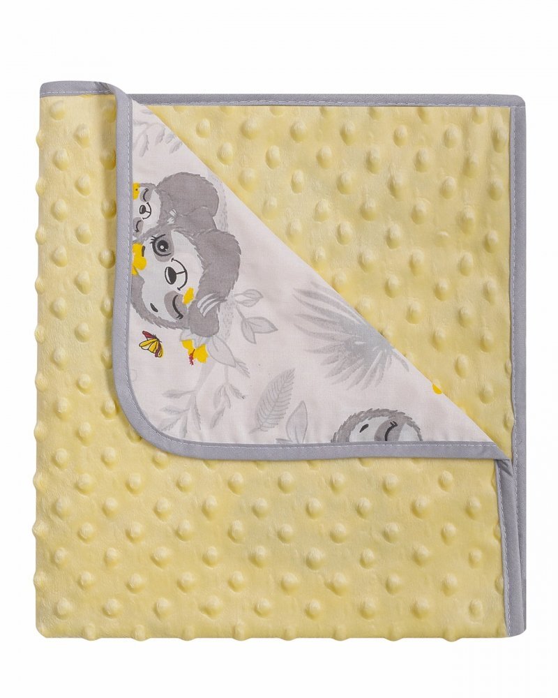 DUETBABY Paturica cu doua fete Minky si bumbac 80x90 cm Yellow Sloths