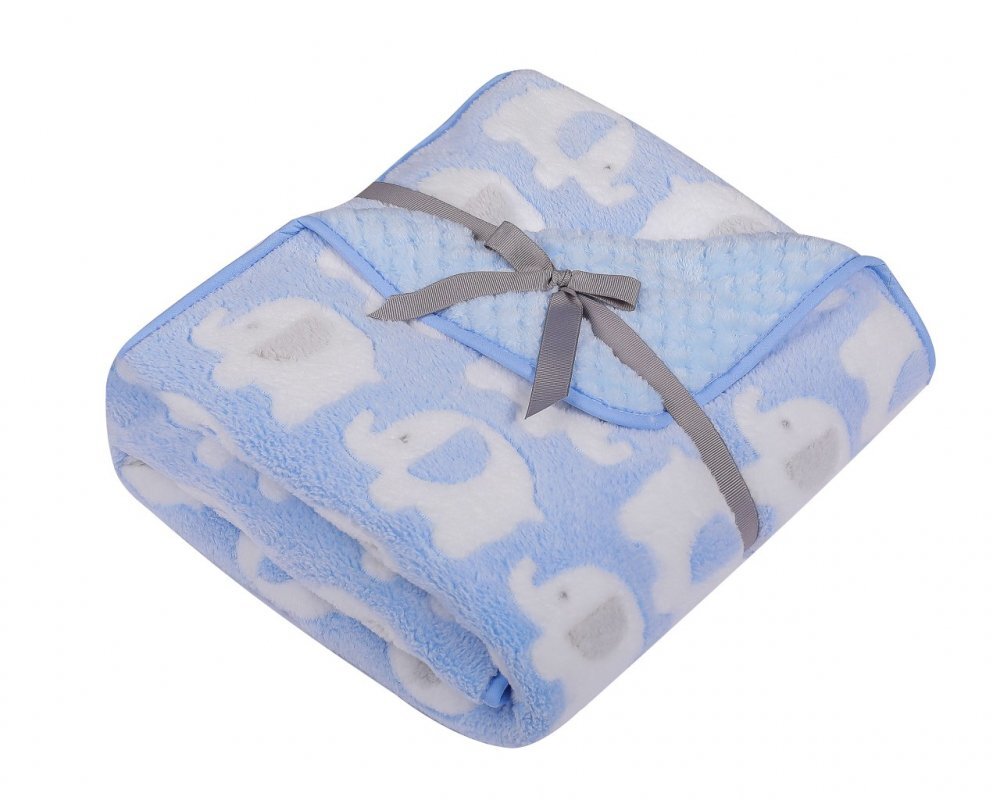 DUETBABY Paturica pufoasa cu doua fete 90x80 cm Blue Elefants