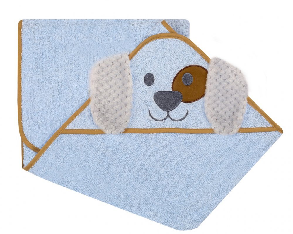 DUETBABY Prosop de baie cu gluga cu urechi din bumbac 80x80 cm Blue Dog
