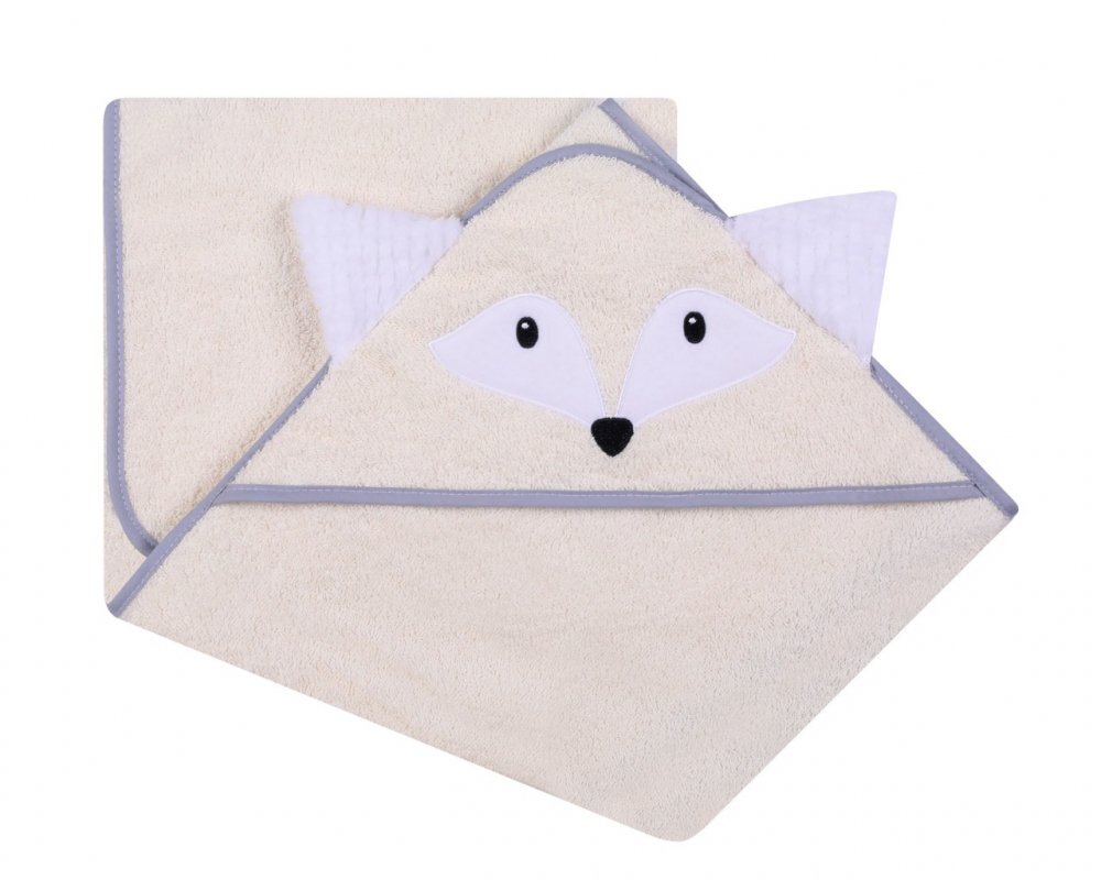 DUETBABY Prosop de baie cu gluga cu urechi din bumbac 80x80 cm Ecru Fox