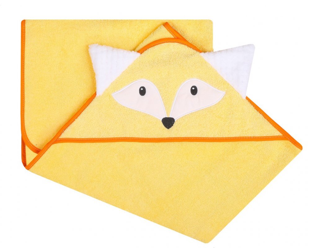 DUETBABY Prosop de baie cu gluga cu urechi din bumbac 80x80 cm Yellow Fox