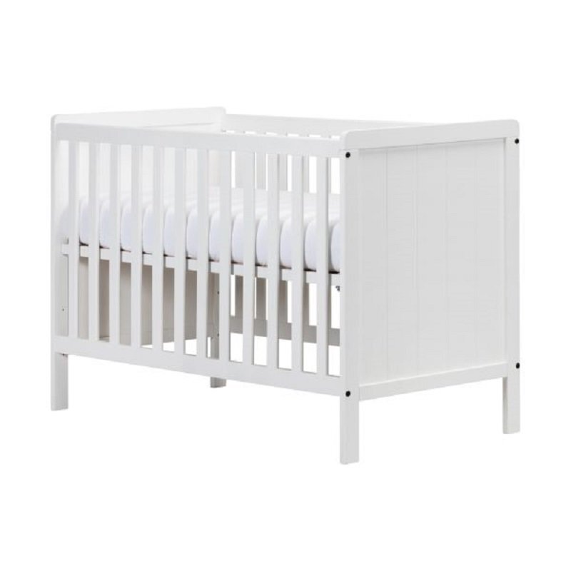 E-Kids Patut bebelusi din mdf 120x60 cm transformabil in sofa Elisabeth II White + Saltea Cocos