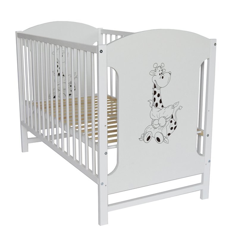 E-Kids Patut din lemn pentru copii Paula 120x60 cm cu saltea cocos 10 cm