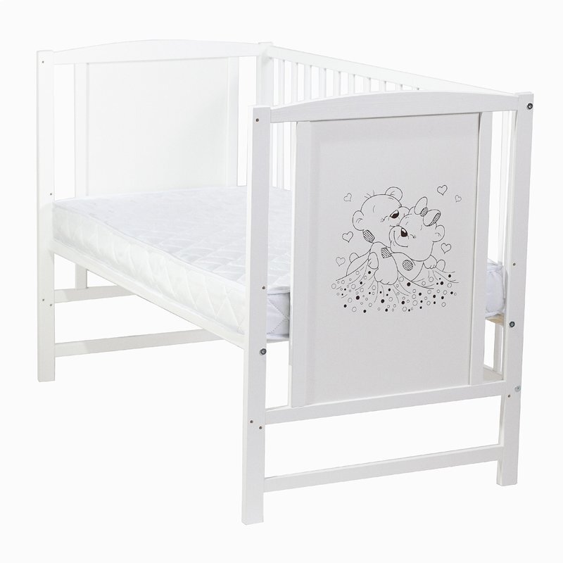 E-Kids Patut pentru bebelusi 120x60 cm Bears cu laterala detasabila + Saltea Cocos