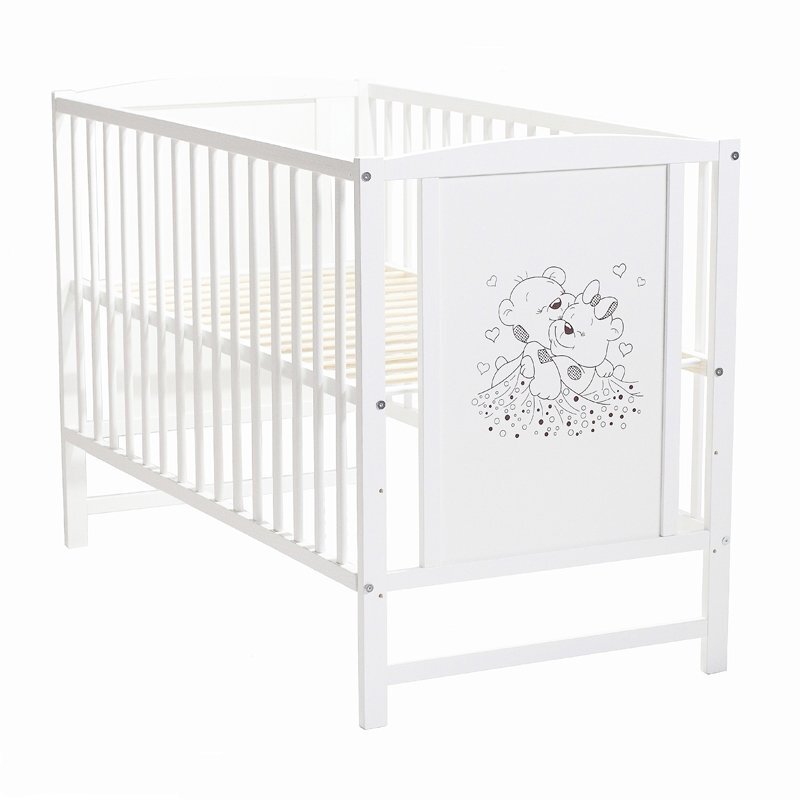 E-Kids Patut pentru bebelusi 120x60 cm Bears cu laterala detasabila + Saltea Cocos