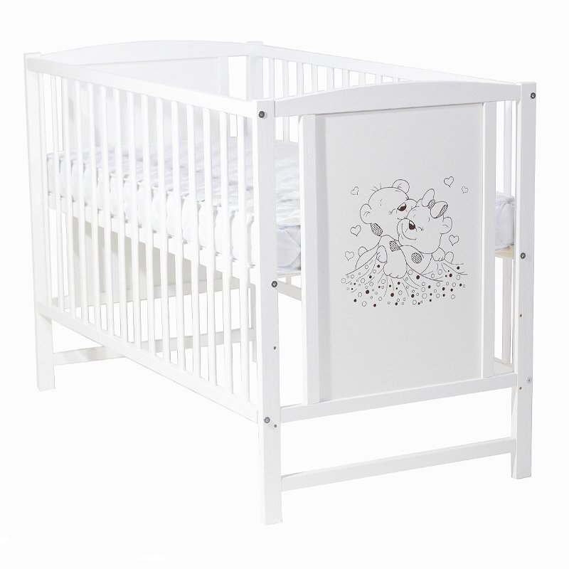 E-Kids Patut pentru bebelusi 120x60 cm Bears cu laterala detasabila + Saltea Cocos