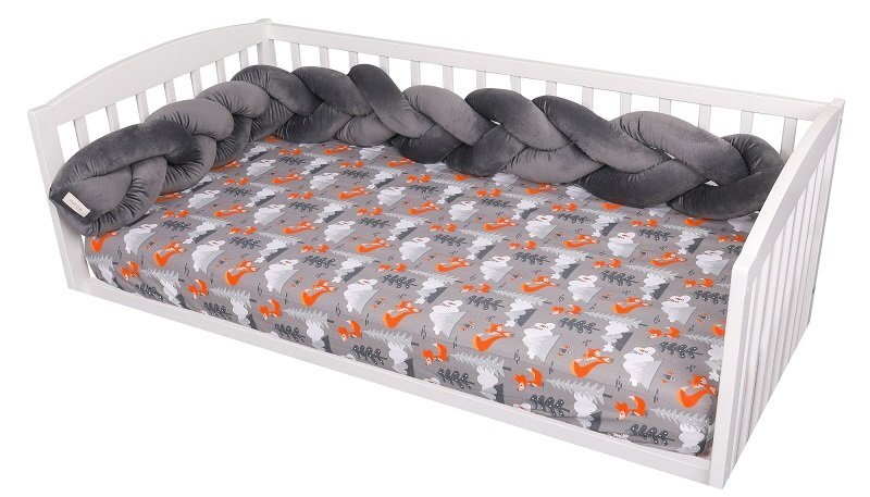 E-Kids Protectie impletita pentru patut 180 cm Bumper din Velvet Cloudy Grey
