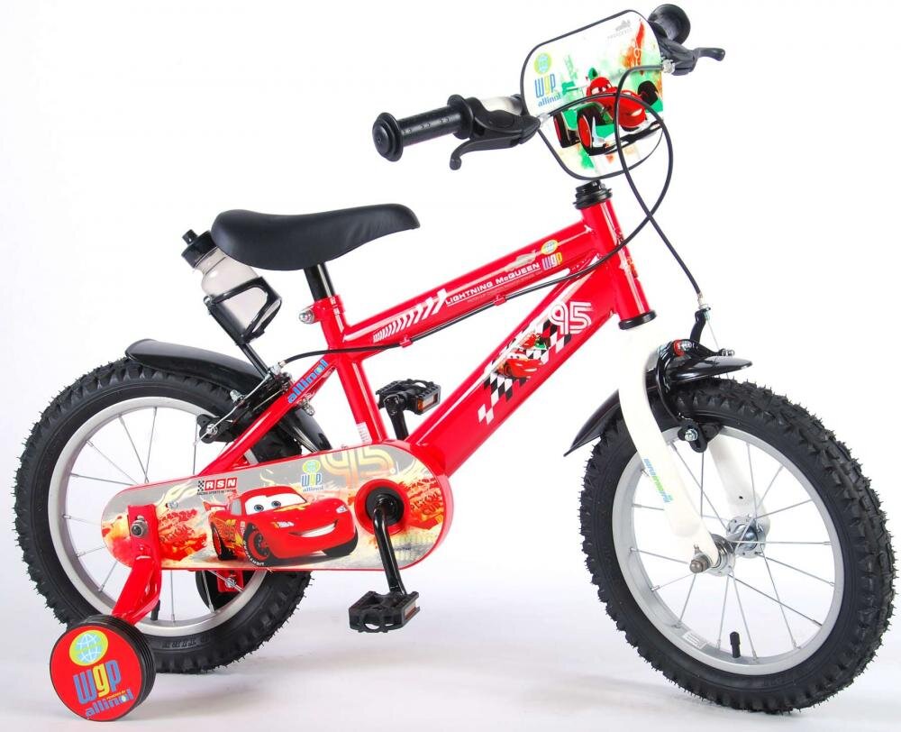 EandL Cycles Bicicleta pentru copii EL Disney Cars 14 inch frana de mana pe ambele roti scaun si ghidon reglabil sticla de apa spite roti gonflabile