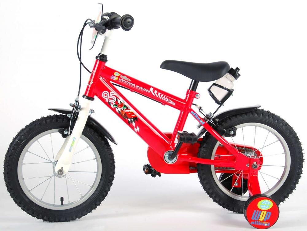 EandL Cycles Bicicleta pentru copii EL Disney Cars 14 inch frana de mana pe ambele roti scaun si ghidon reglabil sticla de apa spite roti gonflabile