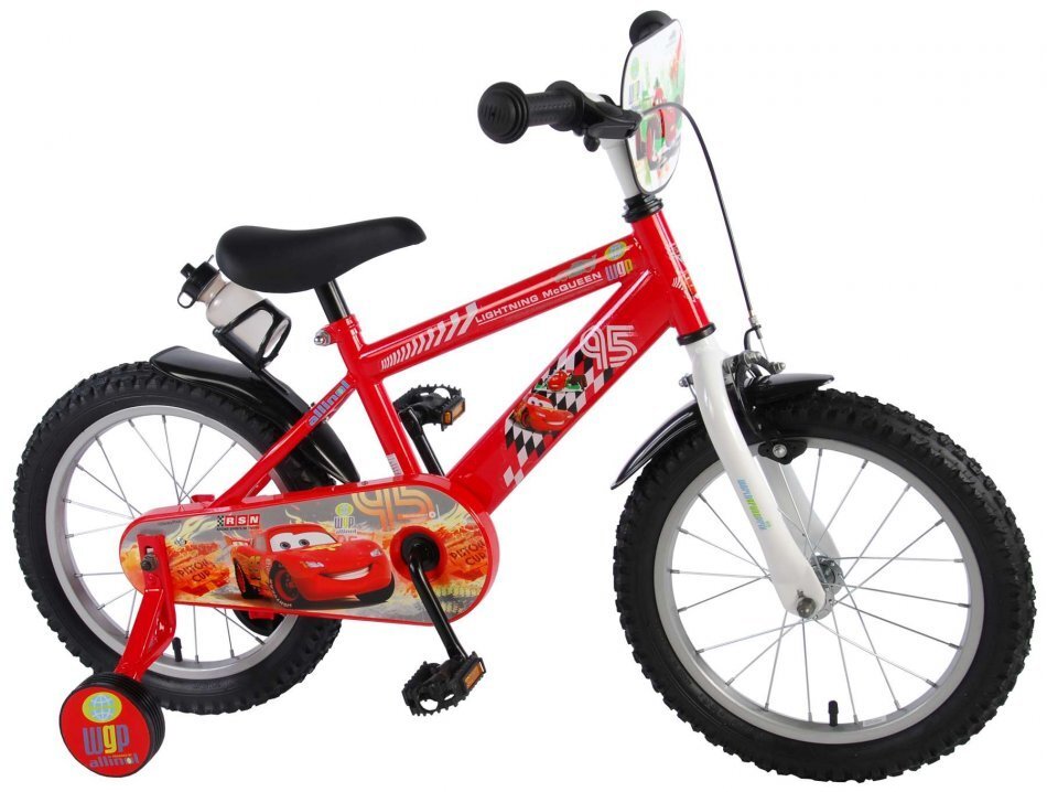 EandL Cycles Bicicleta pentru copii EL Disney Cars 16 inch frana de mana pe ambele roti scaun si ghidon reglabil sticla de apa spite roti gonflabile