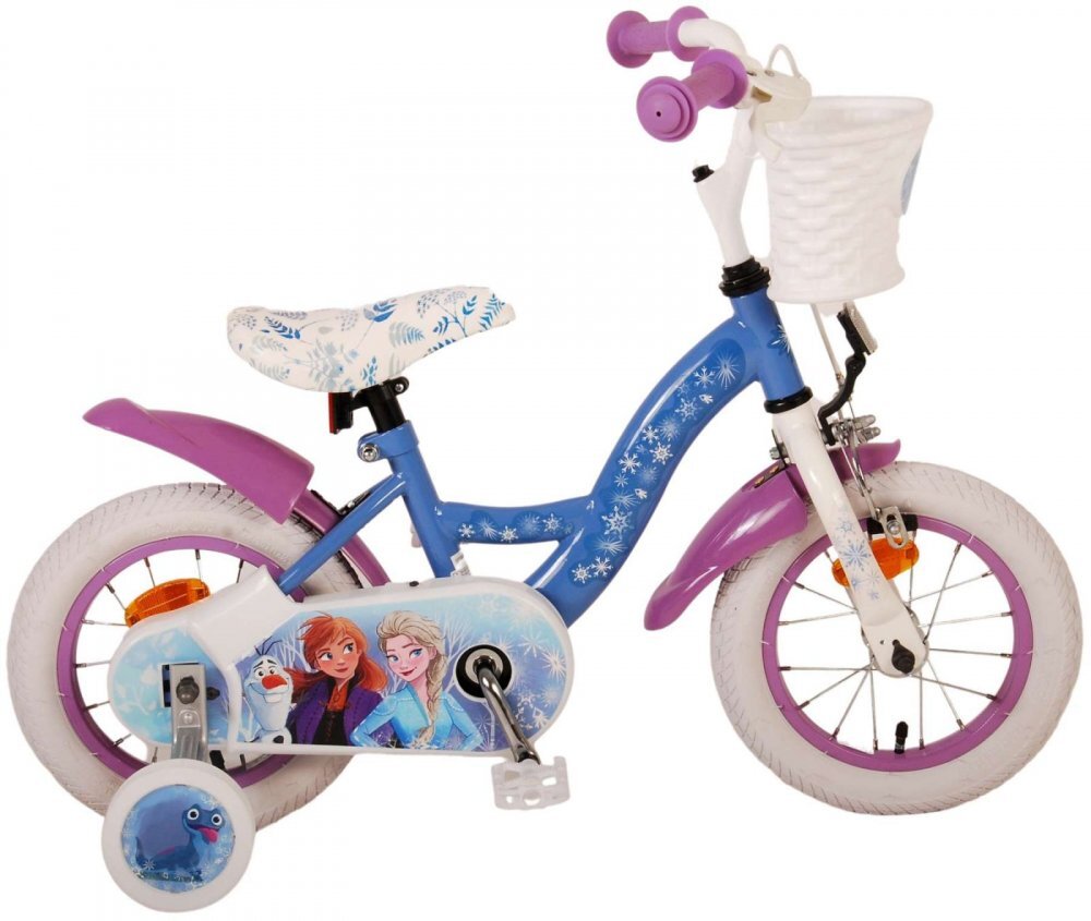 EandL Cycles Bicicleta pentru copii EL Disney Frozen 12 inch CB frana de mana pe roata fata scaun si ghidon reglabil spite metalice roti gonflabile stopuri reflectorizante