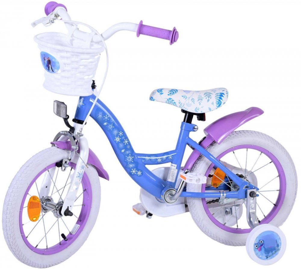 EandL Cycles Bicicleta pentru copii EL Disney Frozen 14 inch ND frana de mana pe roata fata scaun si ghidon reglabil cosulet pe ghidon roti gonflabile stopuri reflectorizante