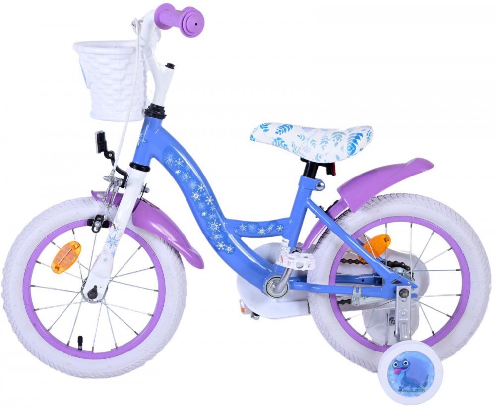 EandL Cycles Bicicleta pentru copii EL Disney Frozen 14 inch ND frana de mana pe roata fata scaun si ghidon reglabil cosulet pe ghidon roti gonflabile stopuri reflectorizante