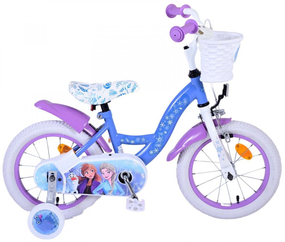 EandL Cycles Bicicleta pentru copii EL Disney Frozen 14 inch ND frana de mana pe roata fata scaun si ghidon reglabil cosulet pe ghidon roti gonflabile stopuri reflectorizante