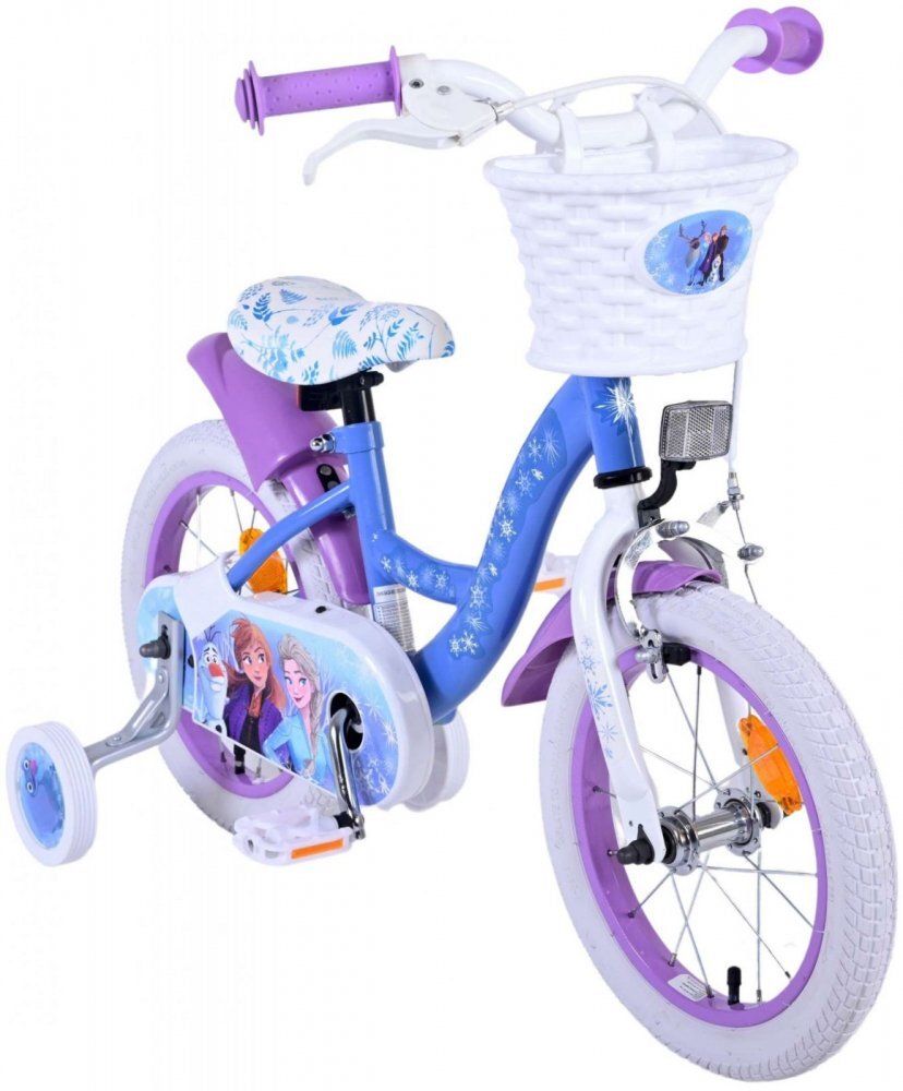 EandL Cycles Bicicleta pentru copii EL Disney Frozen 14 inch ND frana de mana pe roata fata scaun si ghidon reglabil cosulet pe ghidon roti gonflabile stopuri reflectorizante