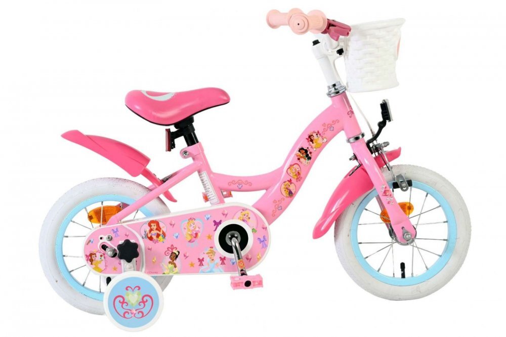 EandL Cycles Bicicleta pentru copii EL Disney Princess 12 inch frana de mana roata fata scaun si ghidon reglabil cosulet pe ghidon roti gonflabile
