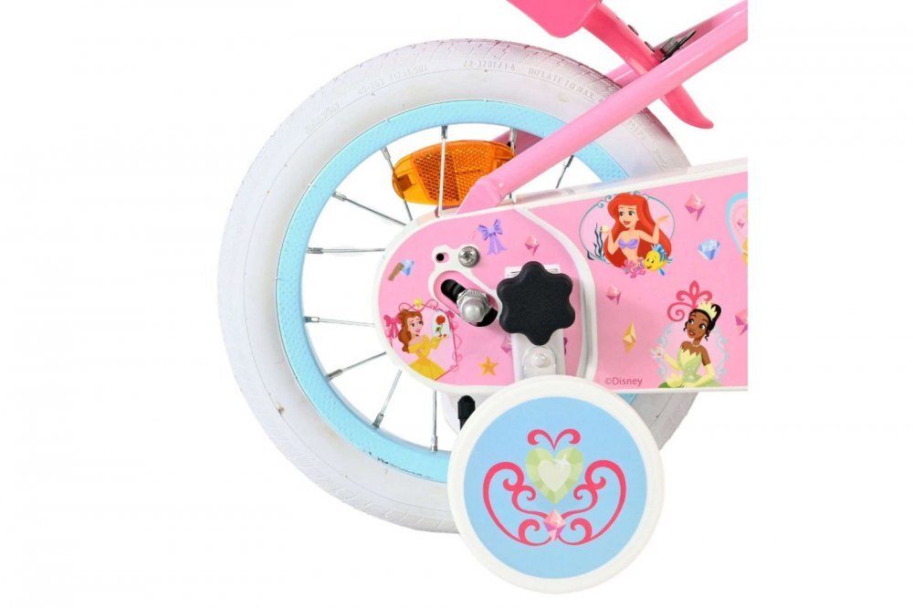 EandL Cycles Bicicleta pentru copii EL Disney Princess 12 inch frana de mana roata fata scaun si ghidon reglabil cosulet pe ghidon roti gonflabile