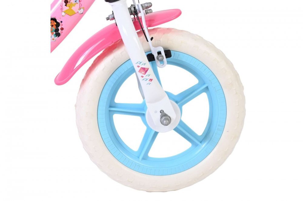 EandL Cycles Bicicleta pentru copii EL Disney Princess 12 inch frana de mana roti cauciuc EVA scaun si ghidon reglabil suport pentru papusi cosulet pe ghidon