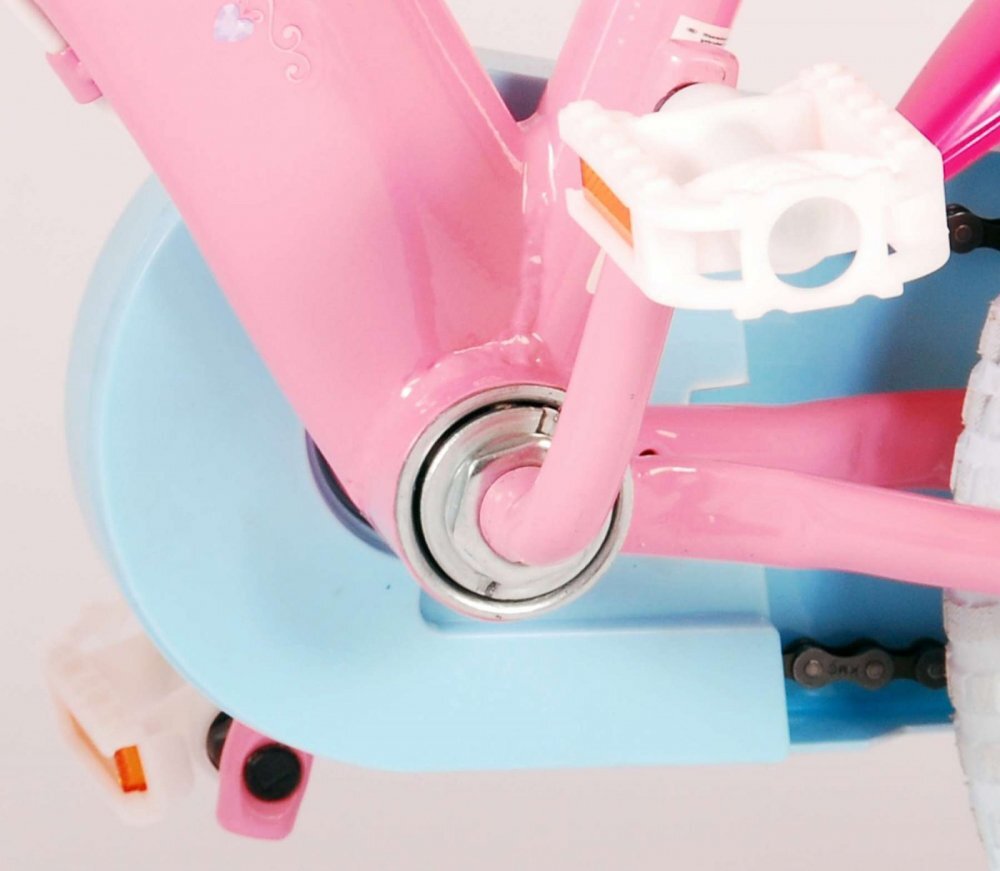EandL Cycles Bicicleta pentru copii EL Disney Princess 14 inch Pink frana de mana pe ambele roti scaun si ghidon reglabil suport pentru papusi cosulet pe ghidon roti gonflabile