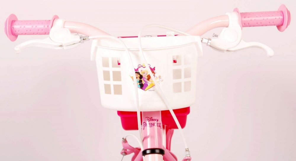 EandL Cycles Bicicleta pentru copii EL Disney Princess 14 inch Pink frana de mana pe ambele roti scaun si ghidon reglabil suport pentru papusi cosulet pe ghidon roti gonflabile