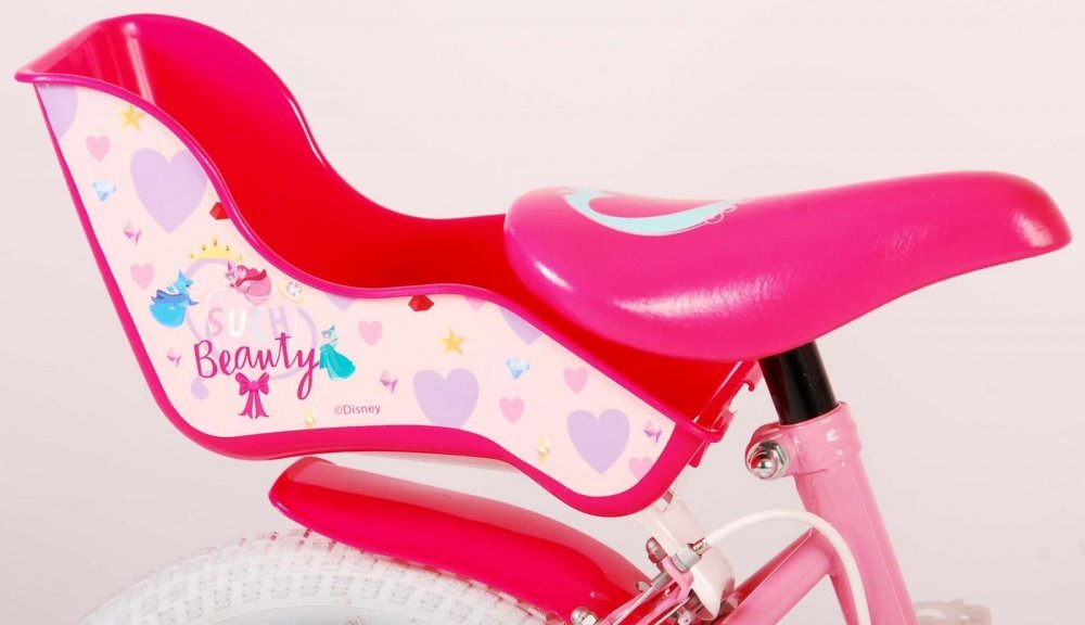 EandL Cycles Bicicleta pentru copii EL Disney Princess 14 inch Pink frana de mana pe ambele roti scaun si ghidon reglabil suport pentru papusi cosulet pe ghidon roti gonflabile