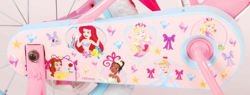 EandL Cycles Bicicleta pentru copii EL Disney Princess 14 inch Pink frana de mana pe ambele roti scaun si ghidon reglabil suport pentru papusi cosulet pe ghidon roti gonflabile