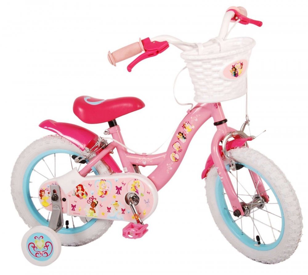 EandL Cycles Bicicleta pentru copii EL Disney Princess 14 inch Pink ND frana de mana pe ambele roti scaun si ghidon reglabil spite metalice roti gonflabile stopuri reflectorizante