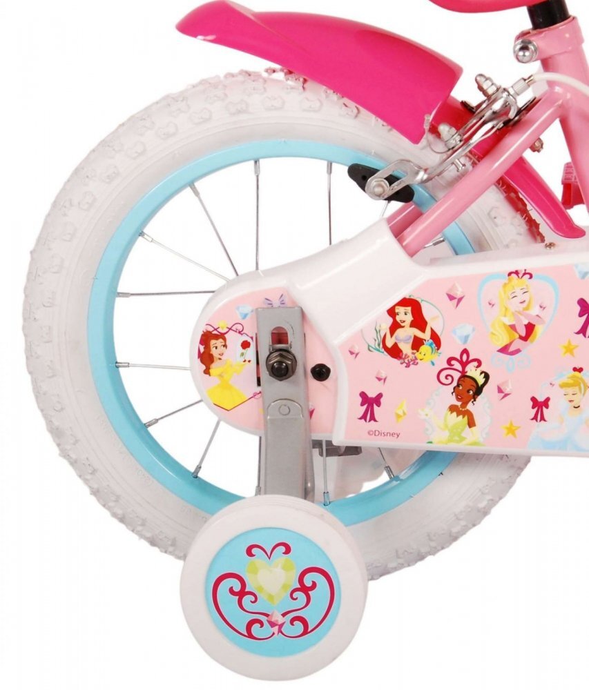 EandL Cycles Bicicleta pentru copii EL Disney Princess 14 inch Pink ND frana de mana pe ambele roti scaun si ghidon reglabil spite metalice roti gonflabile stopuri reflectorizante