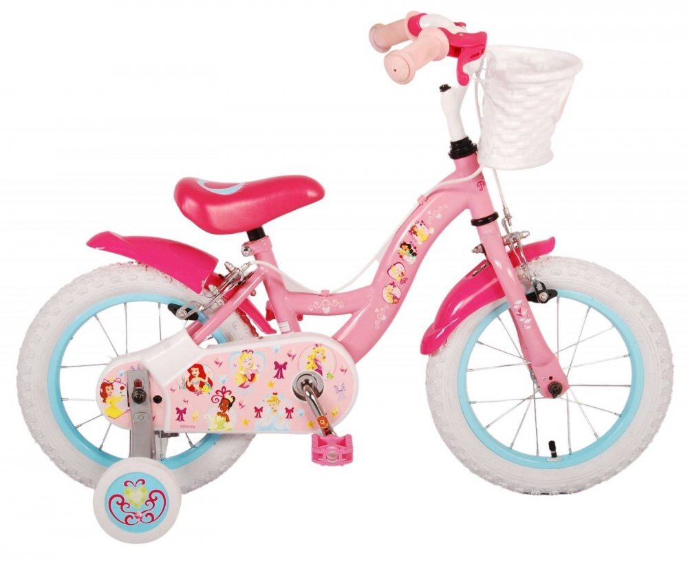 EandL Cycles Bicicleta pentru copii EL Disney Princess 14 inch Pink ND frana de mana pe ambele roti scaun si ghidon reglabil spite metalice roti gonflabile stopuri reflectorizante