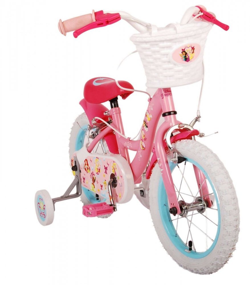 EandL Cycles Bicicleta pentru copii EL Disney Princess 14 inch Pink ND frana de mana pe ambele roti scaun si ghidon reglabil spite metalice roti gonflabile stopuri reflectorizante
