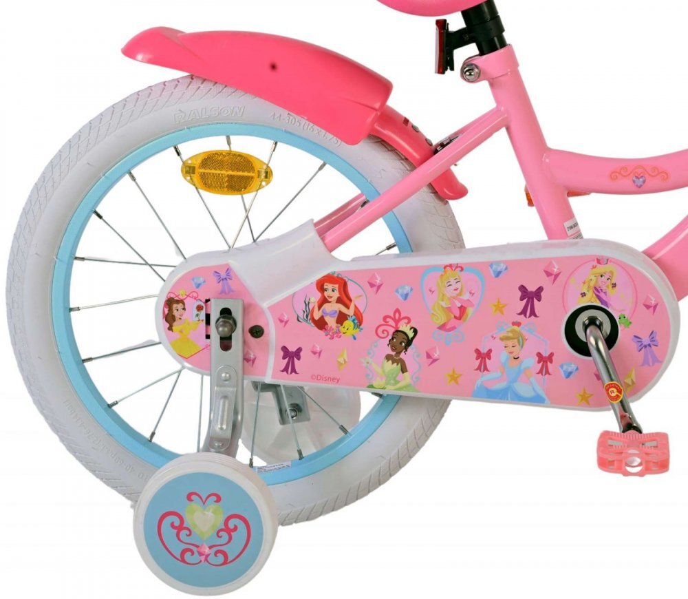EandL Cycles Bicicleta pentru copii EL Disney Princess 16 inch frana de mana pe roata din fata scaun si ghidon reglabil spite metalice roti gonflabile stopuri reflectorizante