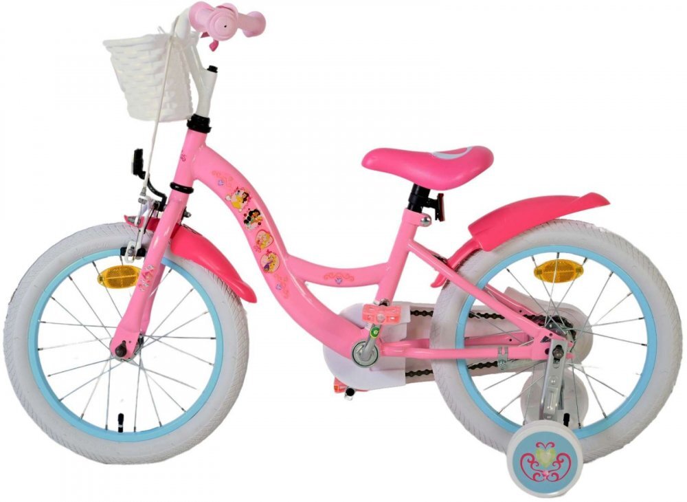 EandL Cycles Bicicleta pentru copii EL Disney Princess 16 inch frana de mana pe roata din fata scaun si ghidon reglabil spite metalice roti gonflabile stopuri reflectorizante