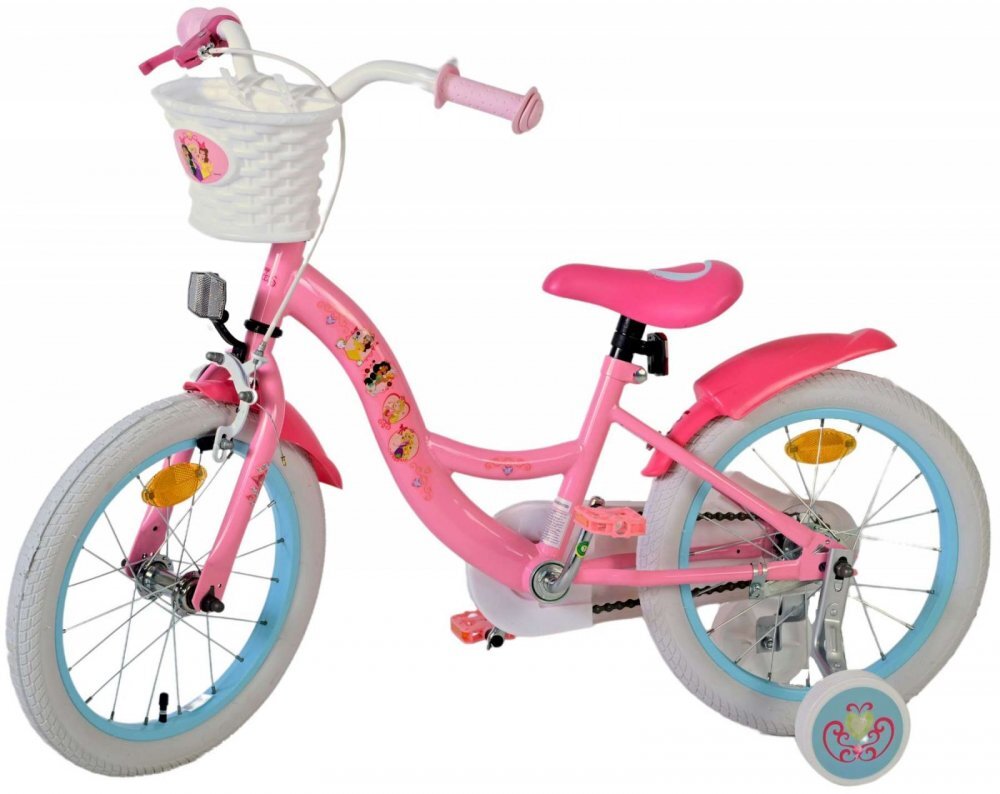 EandL Cycles Bicicleta pentru copii EL Disney Princess 16 inch frana de mana pe roata din fata scaun si ghidon reglabil spite metalice roti gonflabile stopuri reflectorizante