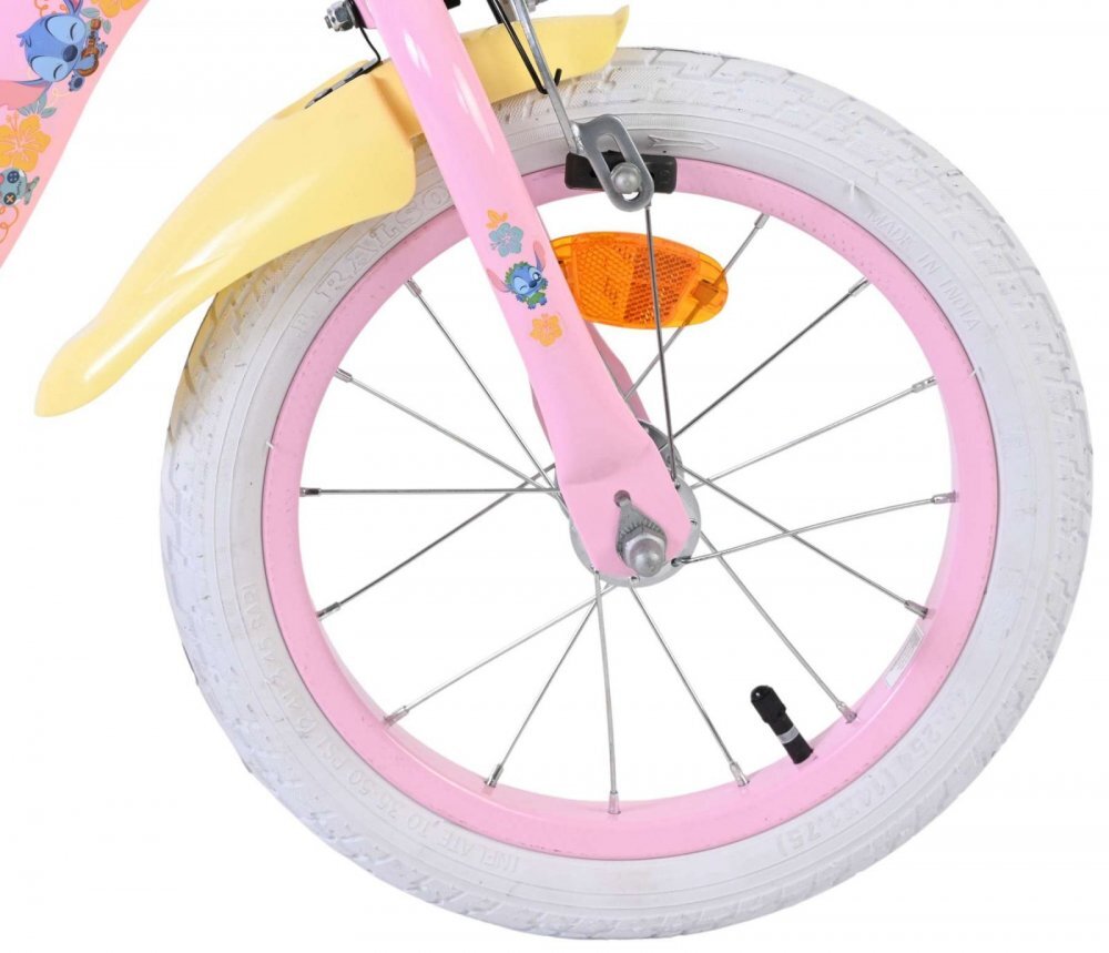 EandL Cycles Bicicleta pentru copii EL Disney Stitch Girls 14 inch frana de mana pe ambele roti scaun si ghidon reglabil spite metalice roti gonflabile stopuri reflectorizante