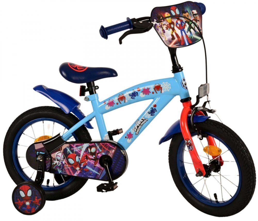 EandL Cycles Bicicleta pentru copii EL Spidey si prietenii 14 inch frana de mana pe roata fata scaun si ghidon reglabil spite metalice roti gonflabile