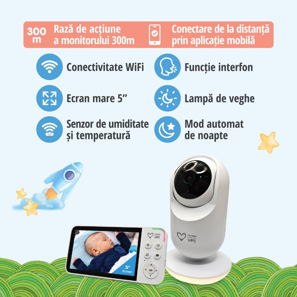 EASYCARE BABY Baby Monitor si camera WiFi audio-video 2 in 1 cu aplicatie