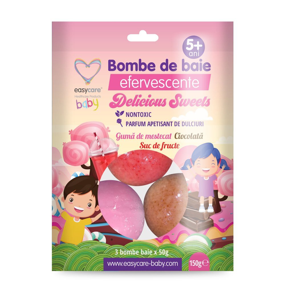 EASYCARE BABY Bombe de baie efervescente pentru copii Delicious Sweets 3 buc EasyCare