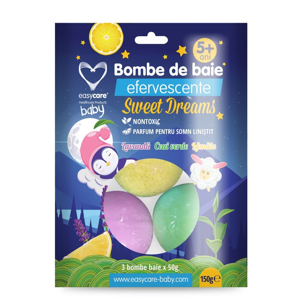 EASYCARE BABY Bombe de baie efervescente pentru copii Delicious Sweets lavanda 3 buc EasyCare